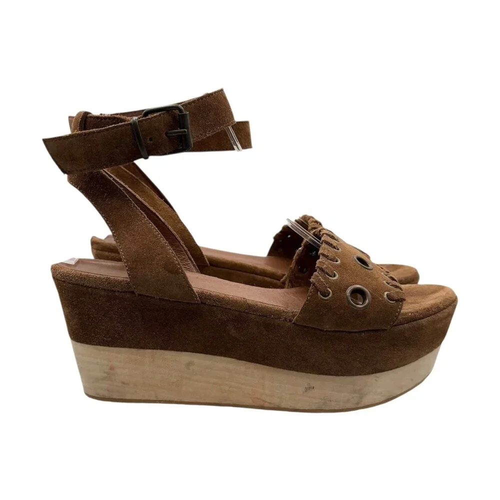 AllSaints Brown Suede Yuki Boho Wooden Platform Sandals (EU 39)